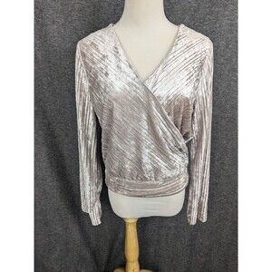 Tahari Ribbed Velvet V-neck Faux Wrap Blouse Party Dressy Blouse Medium